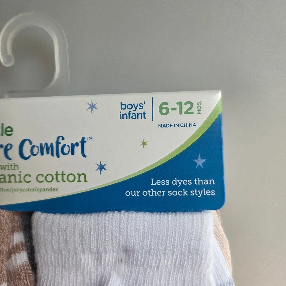 Hanes Pure‎ Comfort Infant Boys Ankle Socks 6 Pairs Organic Cotton 6-12 Months